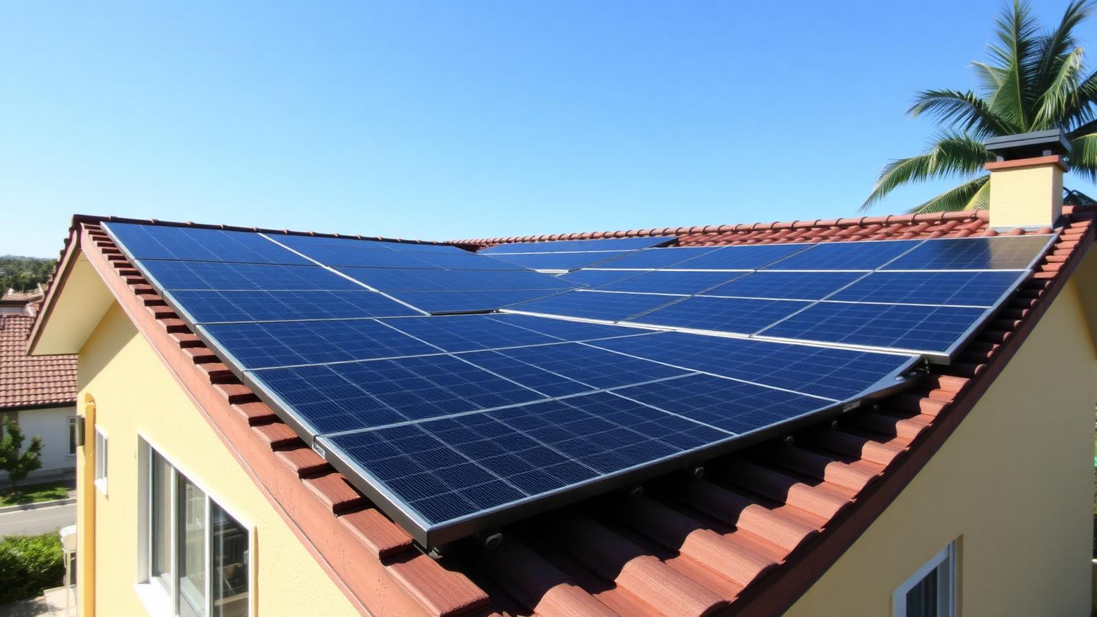 Sistema fotovoltaico residencial instalado em telhado cerâmico em Campinas